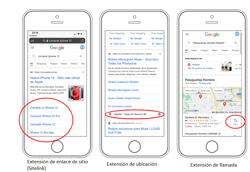 google ads extensions español