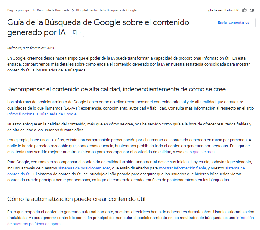 google contenido generado por ia